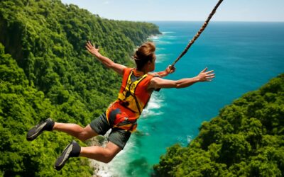 Explore bali bungee jumping, where cliff dives meet panoramic Bali scenery.
